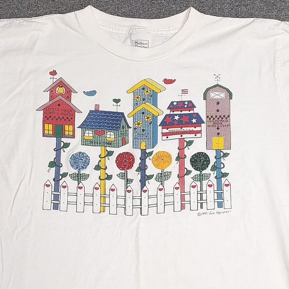 Vintage 1995 Melhart Designs Single Stitch  Bird Houses White T-Shirt Size Large - Picture 2 of 10